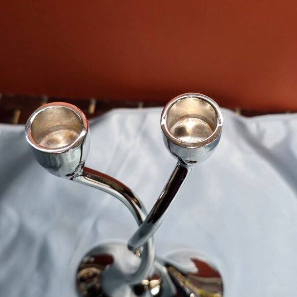 Red Envelope Pair of Silver Tone Unity Twist Candlestick Holders - Love - Picture 3 of 7